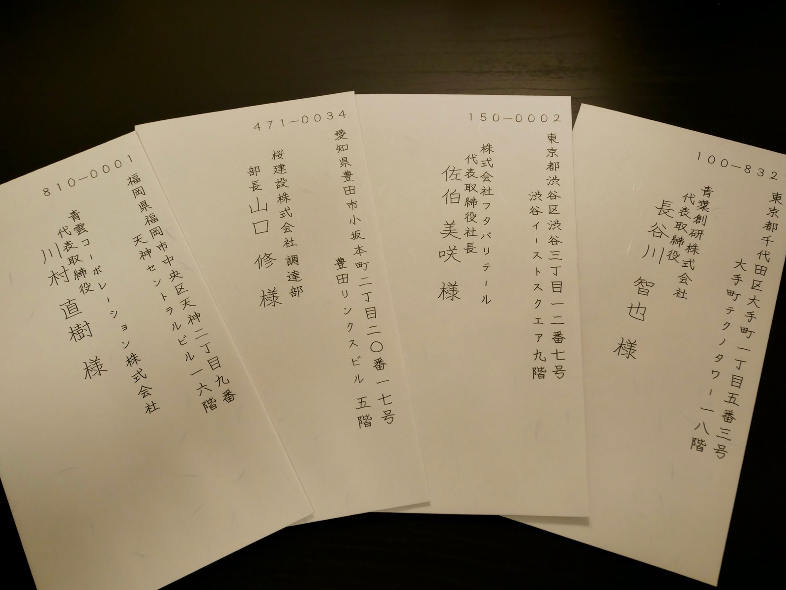 役職入り法人宛名の筆耕事例